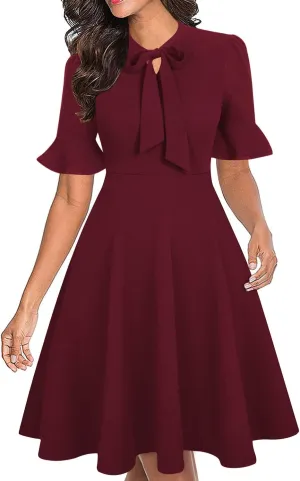 Women Summer Floral Ruffle Sleeve Wear to Work Church Wedding Guest Party Dresses