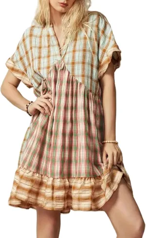 Women Y2k Babydoll Mini Dress Boho Floral Tie up Button Sleeveless Short Dress Ruffle Flowy Sundress Beachwear Dress