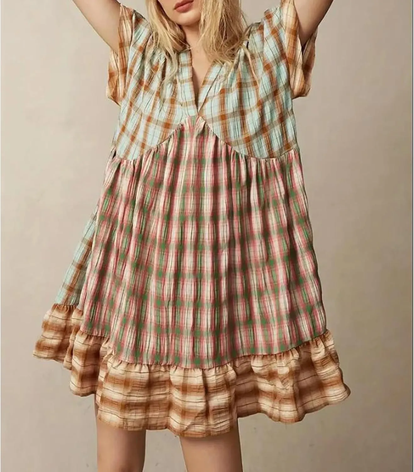Women Y2k Babydoll Mini Dress Boho Floral Tie up Button Sleeveless Short Dress Ruffle Flowy Sundress Beachwear Dress