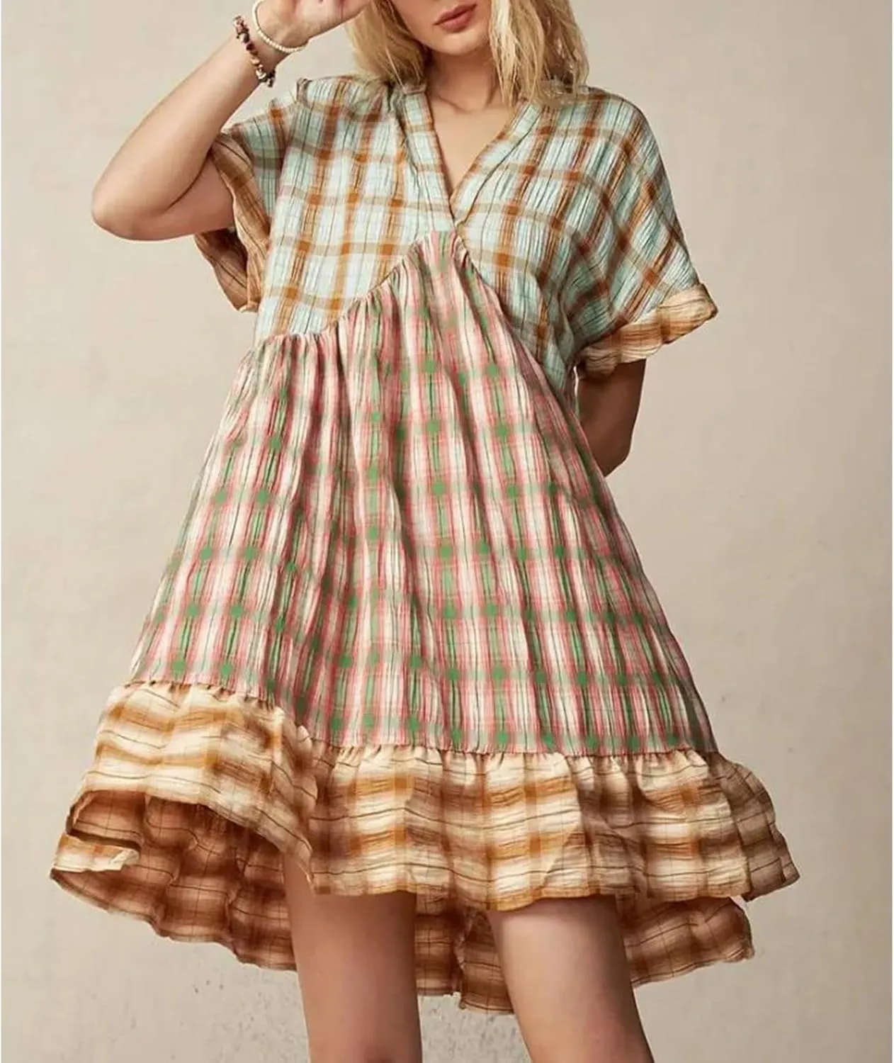 Women Y2k Babydoll Mini Dress Boho Floral Tie up Button Sleeveless Short Dress Ruffle Flowy Sundress Beachwear Dress