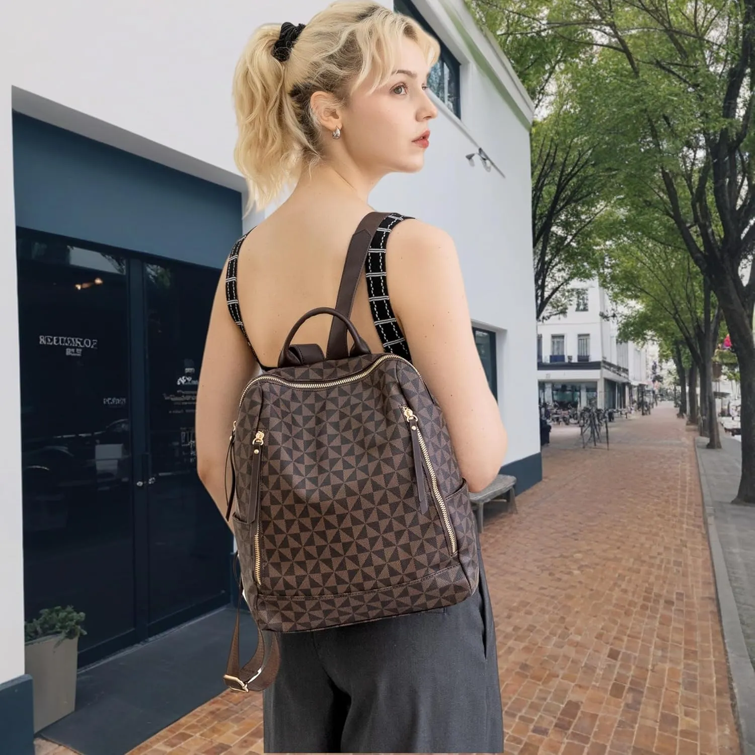 Women‘s Backpack Purse Leather Anti-theft Large Fashion Designer Travel Backpack Bag Men's Backpack Shoulder Bags, A-brown