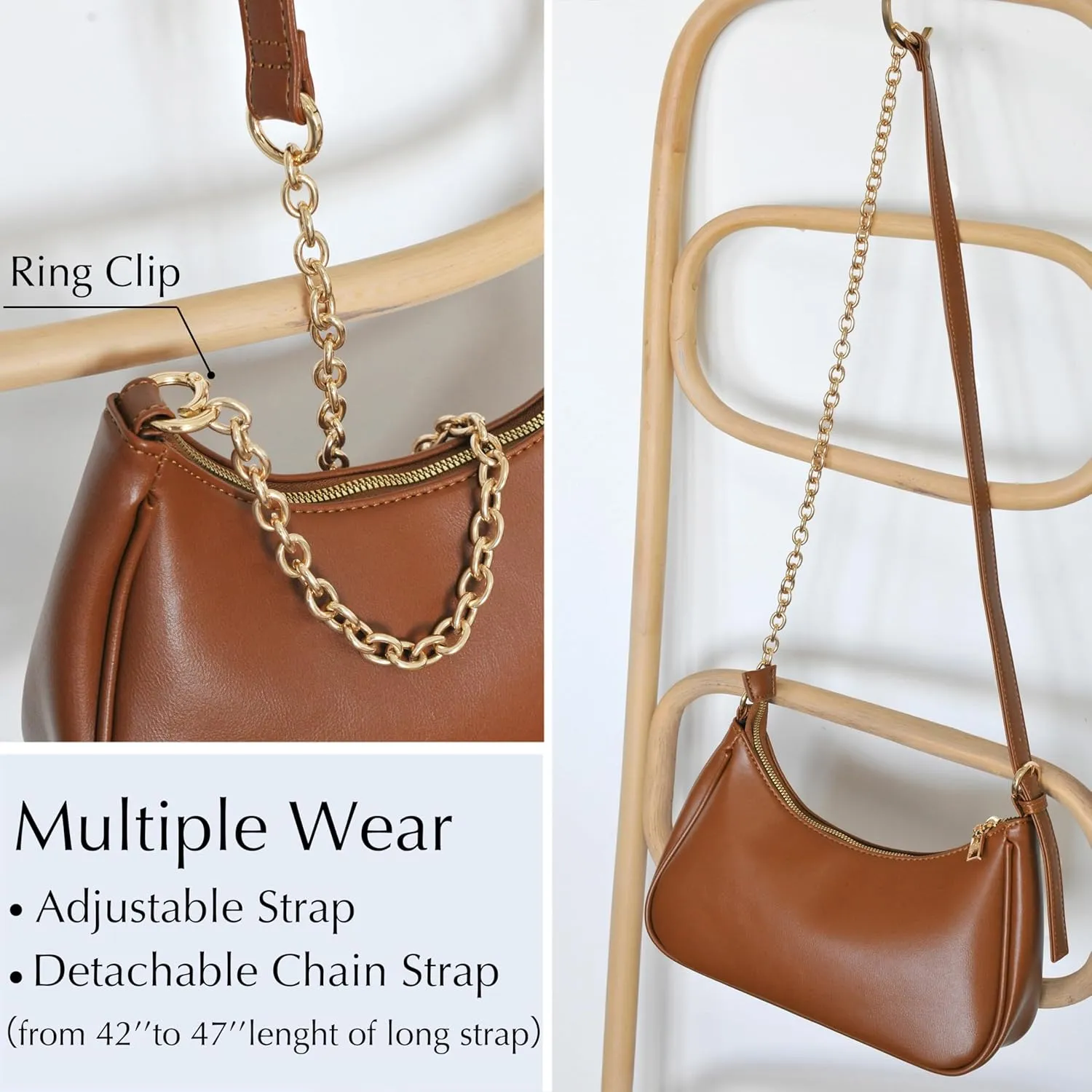 Women's Crescent Shoulder Bag Vegan Leather Chain Cross body bag Convertible Handbag