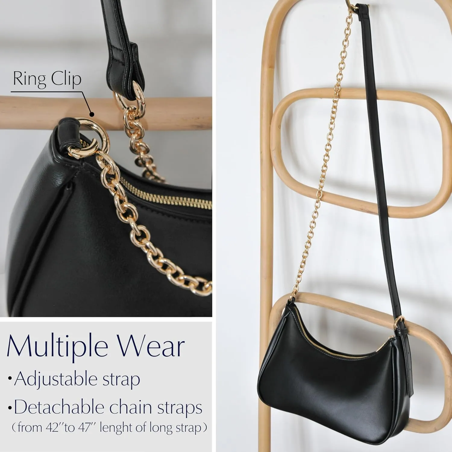 Women's Crescent Shoulder Bag Vegan Leather Chain Cross body bag Convertible Handbag