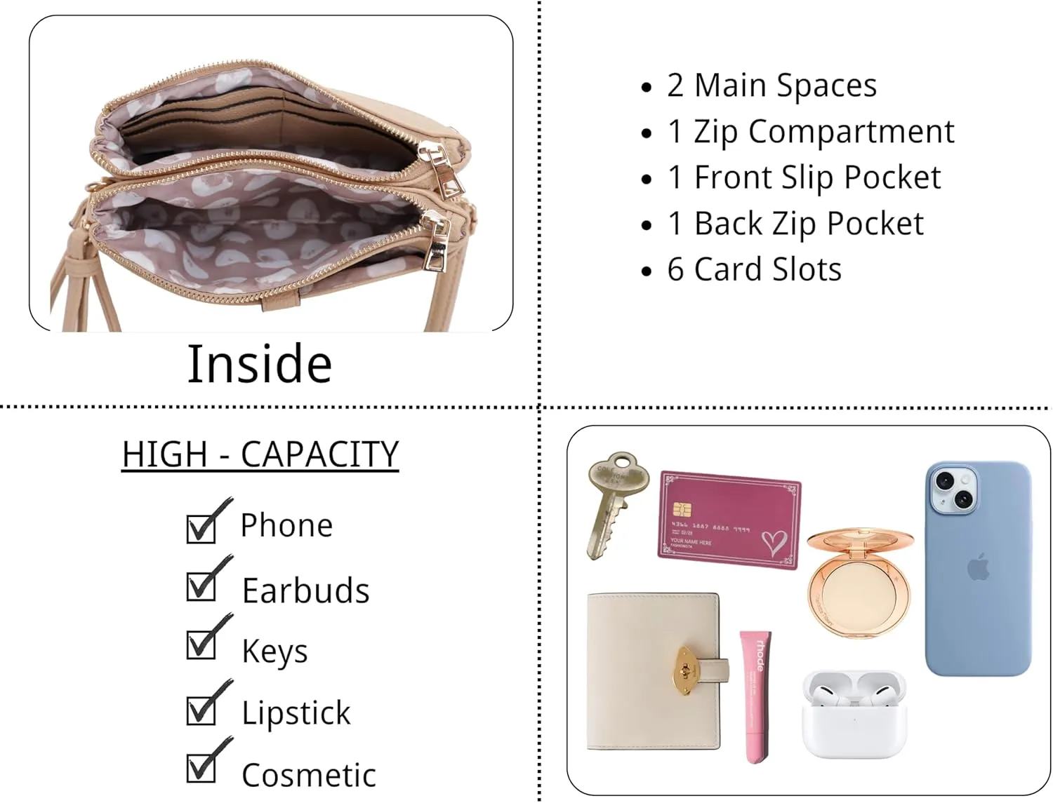 Women's Crossbody Shoulder Bag Cell Phone Purse Wallet Wristlet Clutch with Adjustable Strap and Zipper