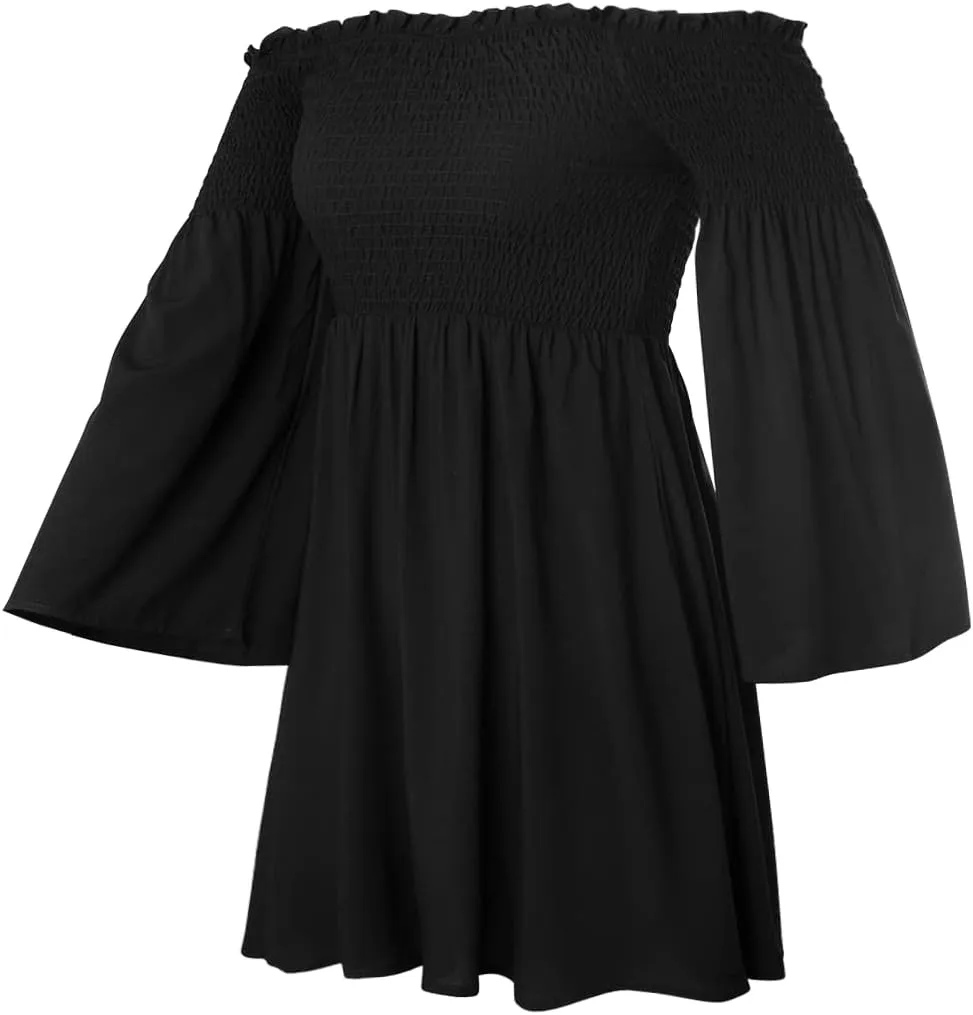 Women's Dress Summer Floral Long Sleeve Off Shoulder Casual Mini Dresses