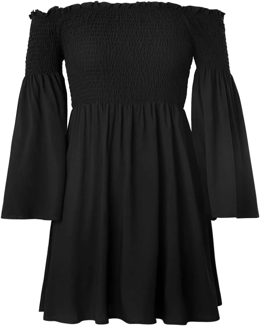 Women's Dress Summer Floral Long Sleeve Off Shoulder Casual Mini Dresses
