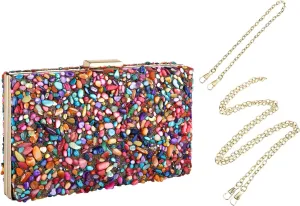 Women's Evening bags Acrylic MultiColor Stone Clutch Purse for Women Crossbody Shoulder Handbags with Detachable Chains