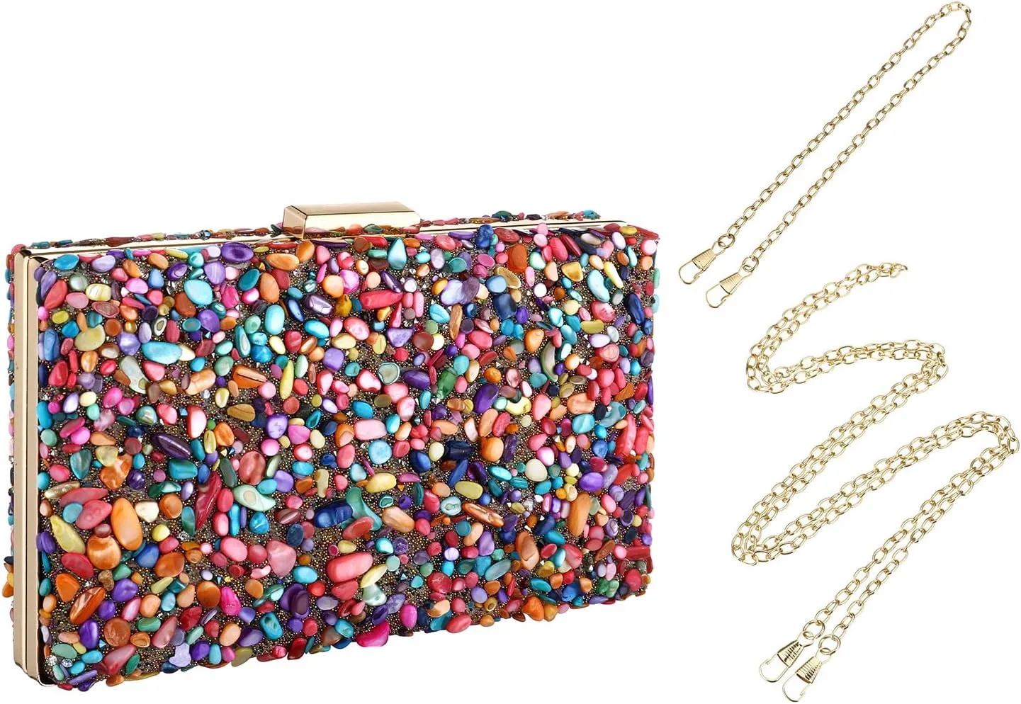Women's Evening bags Acrylic MultiColor Stone Clutch Purse for Women Crossbody Shoulder Handbags with Detachable Chains