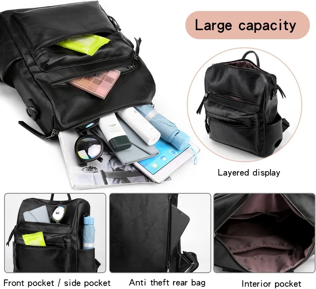 Women's Fashion Backpack Purse Multipurpose Design Convertible Satchel Handbags Shoulder Bag Travel bag