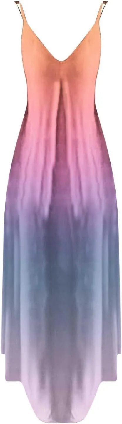 Women's Floral Spaghetti Strap Sundress Casual Summer Long Maxi Dress Vneck Sexy Boho Dresses Trendy Beach Clothes