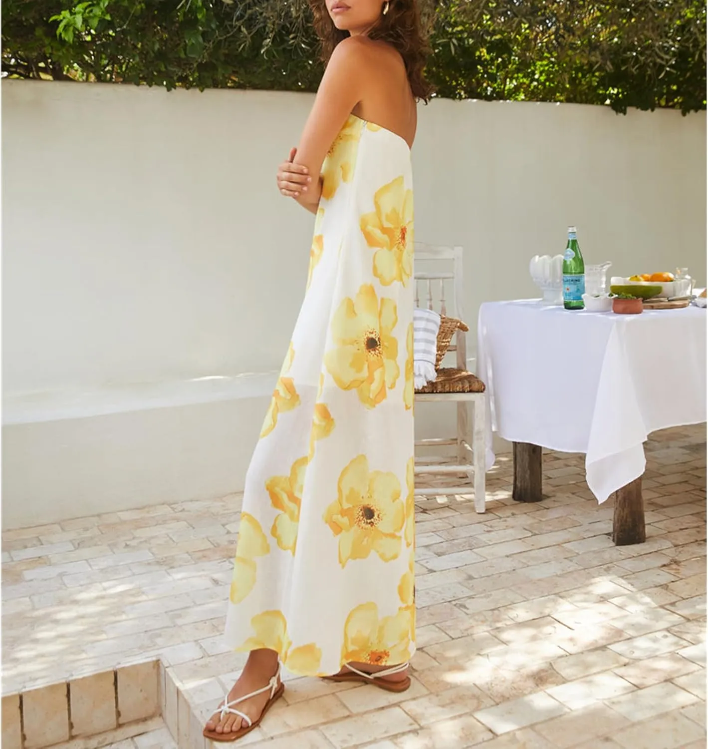 Womens Floral Strapless Bodycon Maxi Dress Sexy Backless Long Tube Dress Y2K Off Shoulder Summer Beach Dress
