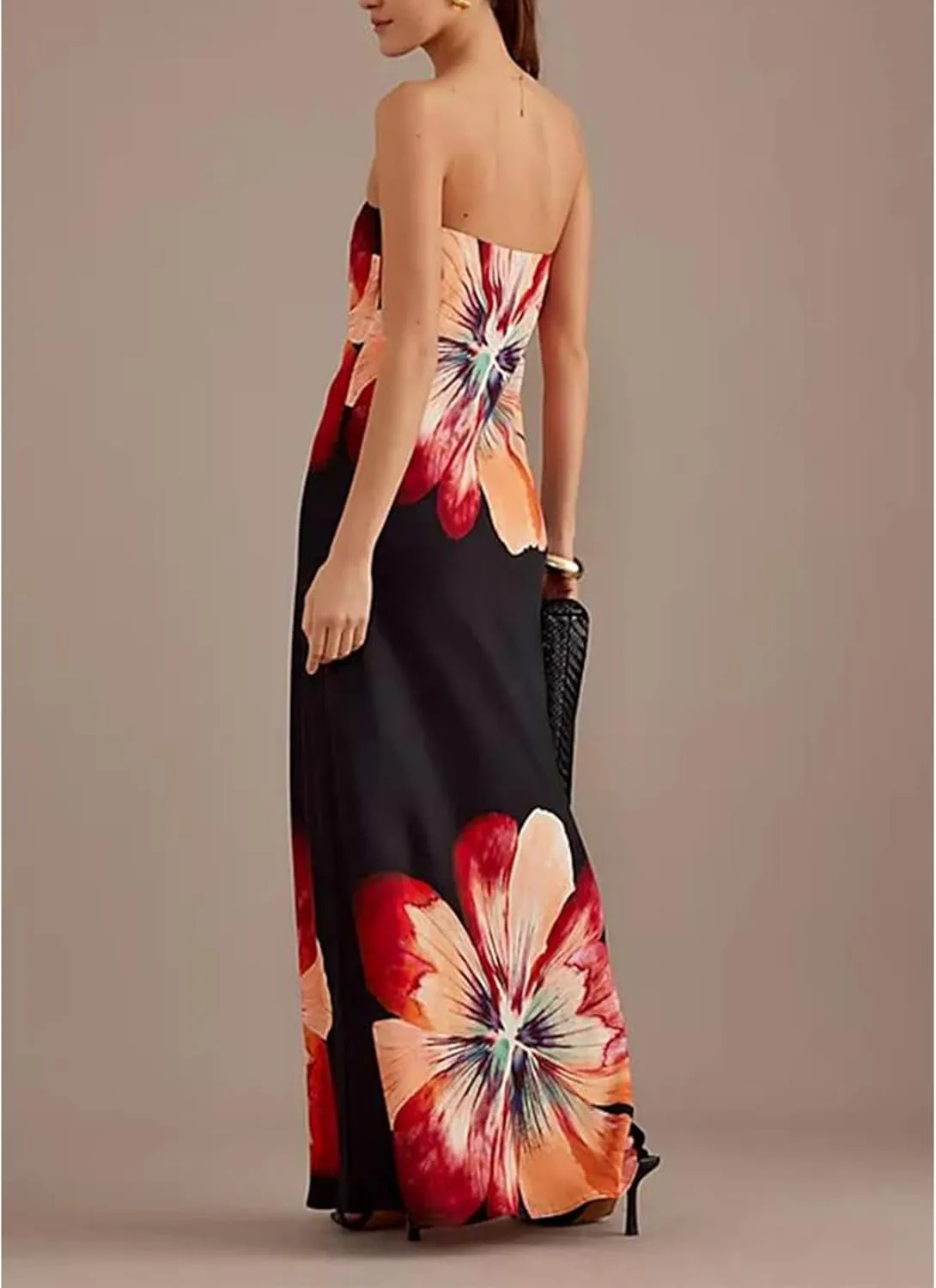 Womens Floral Strapless Bodycon Maxi Dress Sexy Backless Long Tube Dress Y2K Off Shoulder Summer Beach Dress
