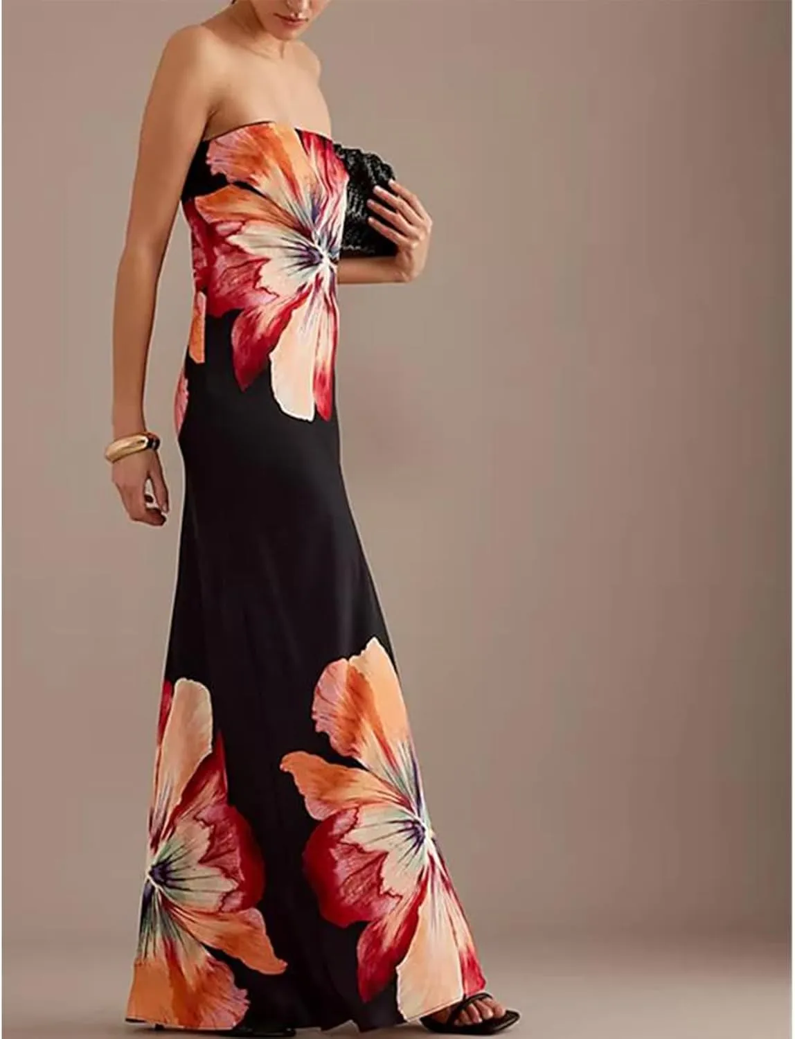 Womens Floral Strapless Bodycon Maxi Dress Sexy Backless Long Tube Dress Y2K Off Shoulder Summer Beach Dress