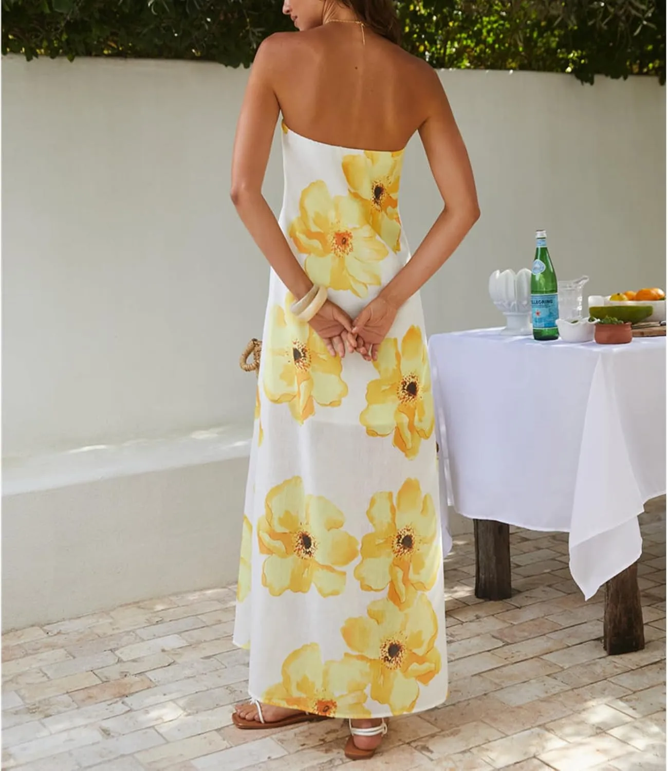 Womens Floral Strapless Bodycon Maxi Dress Sexy Backless Long Tube Dress Y2K Off Shoulder Summer Beach Dress