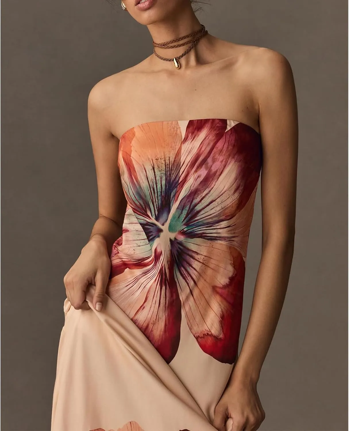 Womens Floral Strapless Dress Y2k Backless Sleeveless Tube Maxi Long Dresses Sexy Mesh Bodycon Summer Beachwear