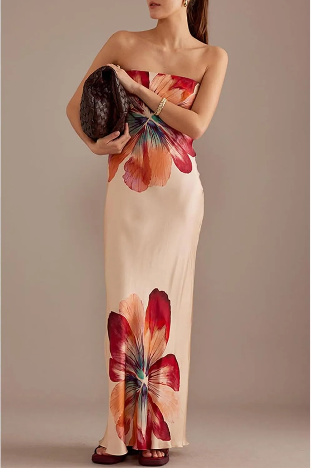 Womens Floral Strapless Dress Y2k Backless Sleeveless Tube Maxi Long Dresses Sexy Mesh Bodycon Summer Beachwear