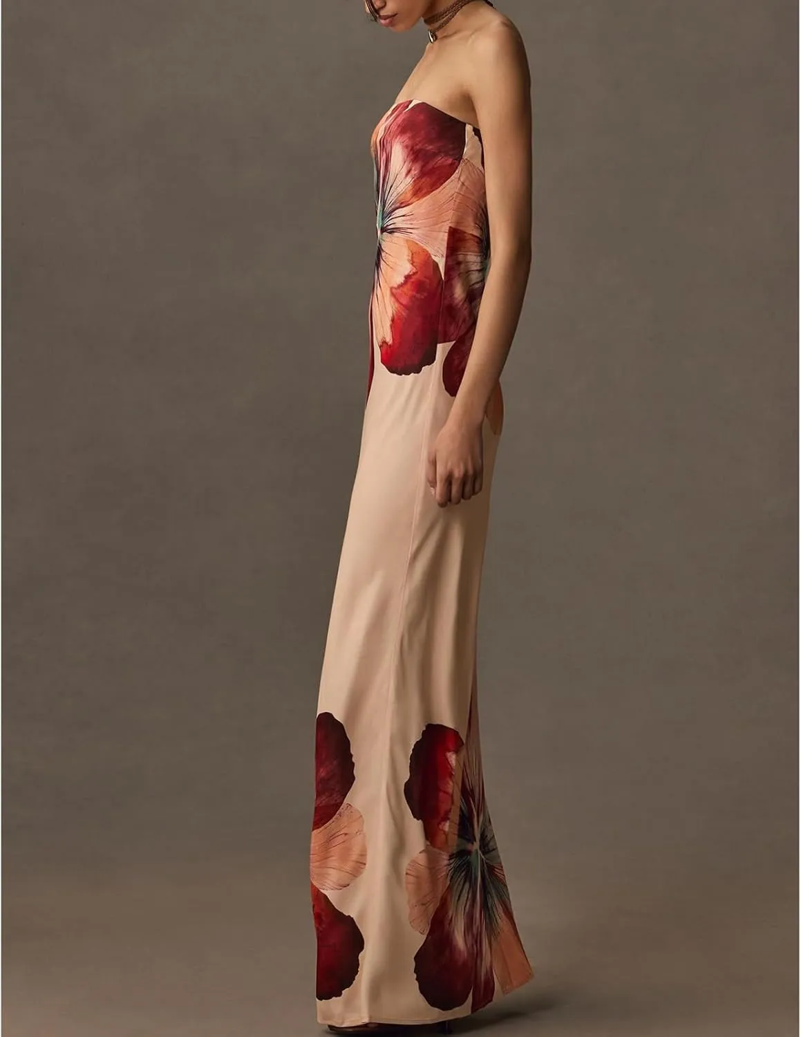 Womens Floral Strapless Dress Y2k Backless Sleeveless Tube Maxi Long Dresses Sexy Mesh Bodycon Summer Beachwear