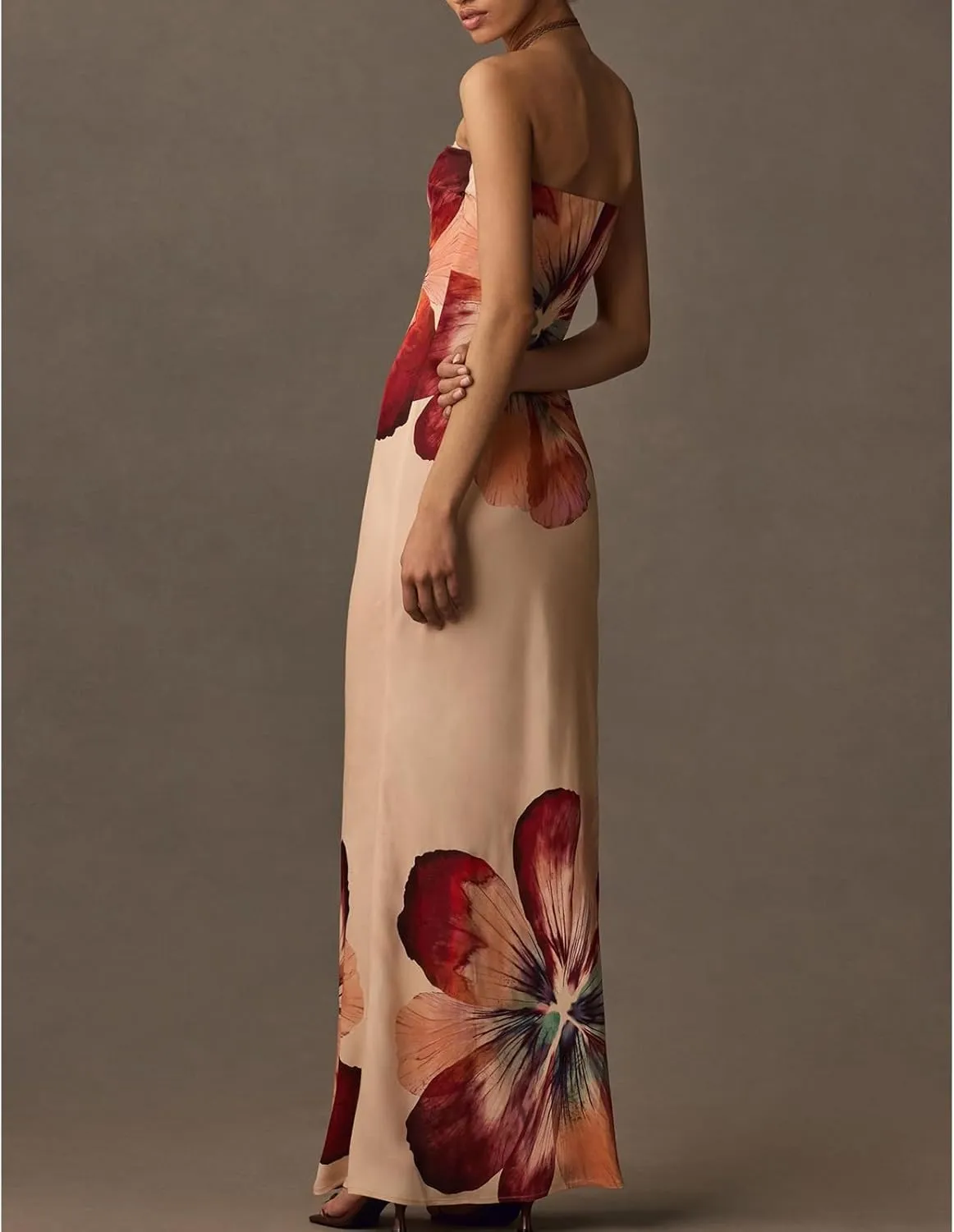 Womens Floral Strapless Dress Y2k Backless Sleeveless Tube Maxi Long Dresses Sexy Mesh Bodycon Summer Beachwear