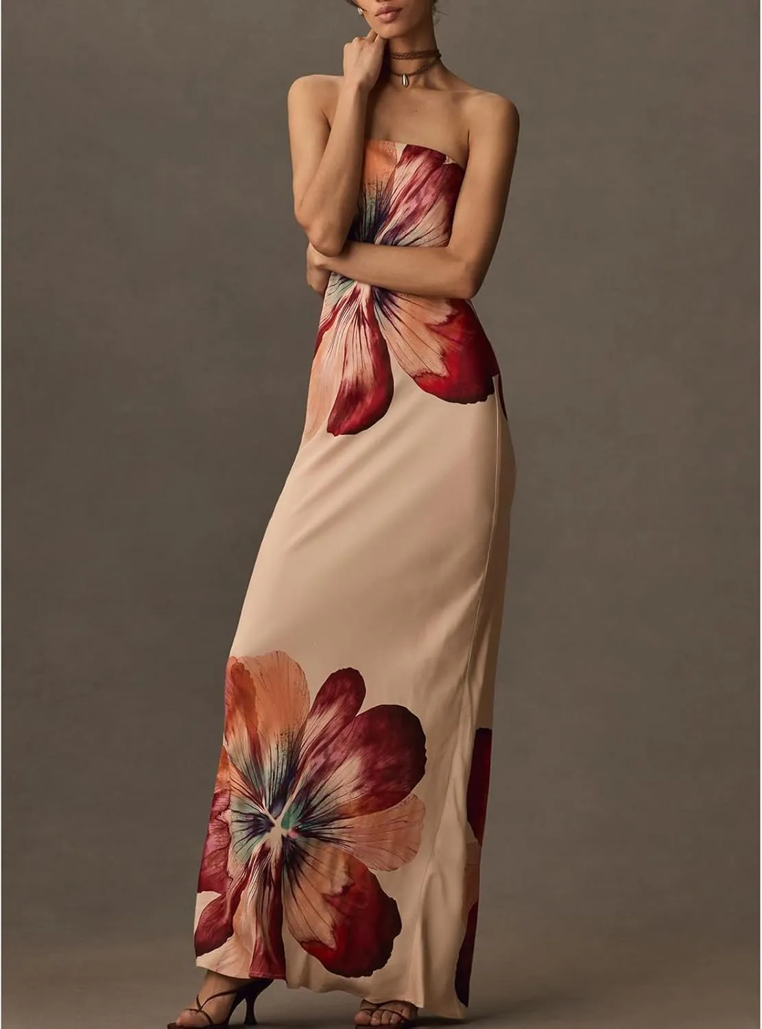 Womens Floral Strapless Dress Y2k Backless Sleeveless Tube Maxi Long Dresses Sexy Mesh Bodycon Summer Beachwear