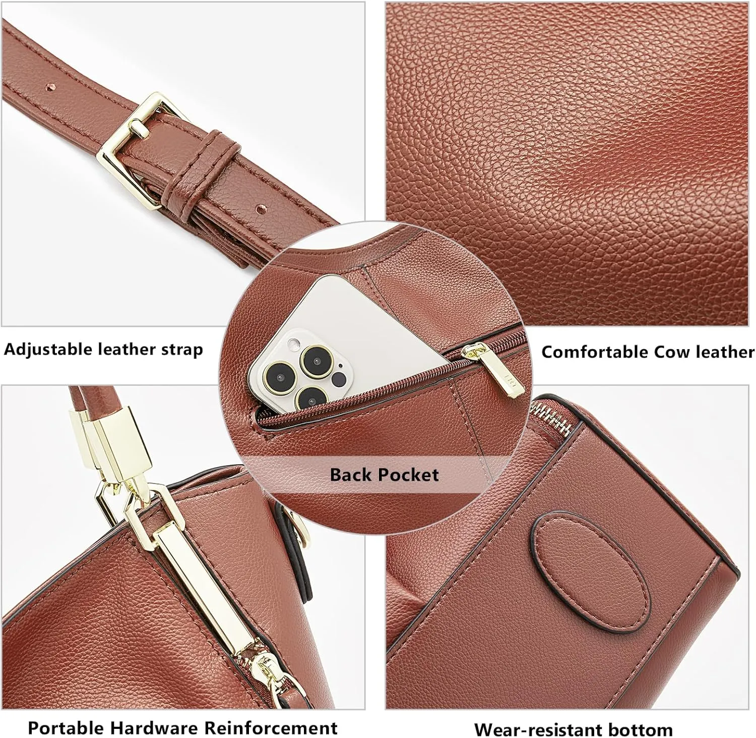 Women's Genuine Leather Tote Handbag, Top-handle Purse and Handbags for Women Satchel Large Shoulder Bag