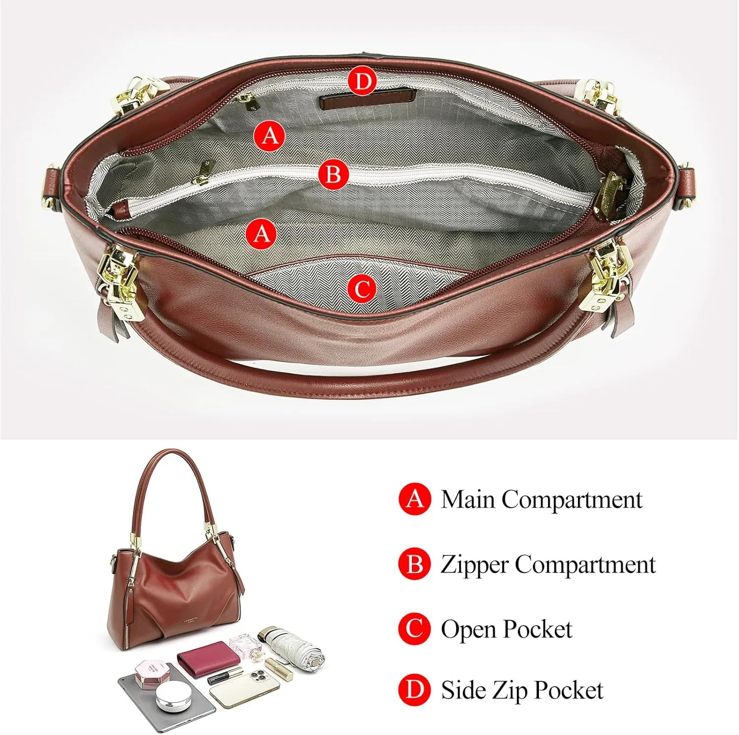 Women's Genuine Leather Tote Handbag, Top-handle Purse and Handbags for Women Satchel Large Shoulder Bag