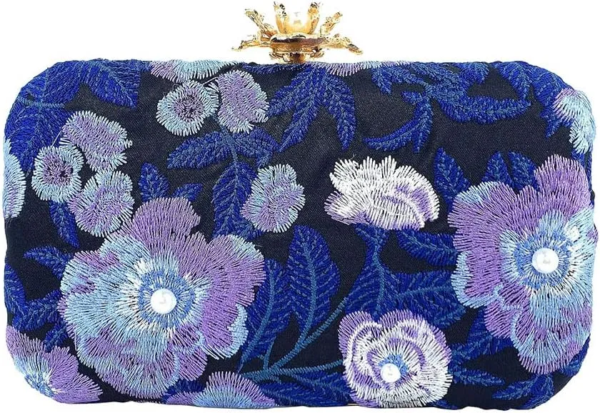 Womens Handmade Embroidery Beaded Evening Clutch Bag Vintage Pearls Handbag Purse for Wedding Prom Cocktail Party