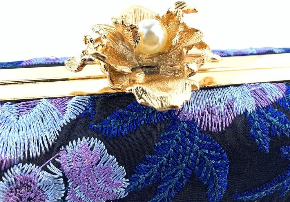 Womens Handmade Embroidery Beaded Evening Clutch Bag Vintage Pearls Handbag Purse for Wedding Prom Cocktail Party