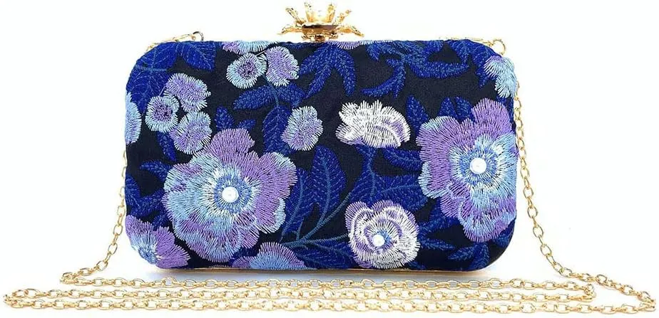 Womens Handmade Embroidery Beaded Evening Clutch Bag Vintage Pearls Handbag Purse for Wedding Prom Cocktail Party