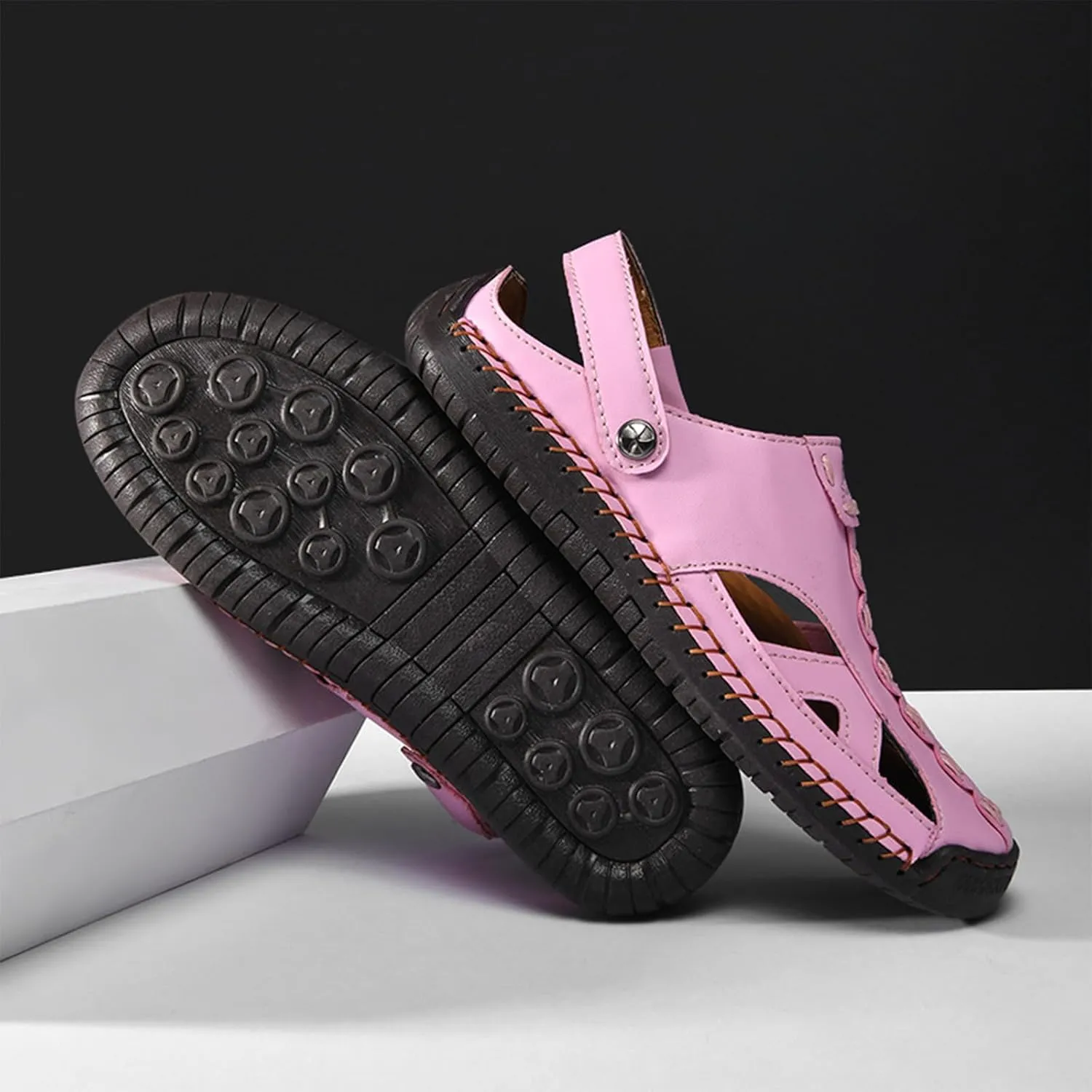 Women’s Handmade Leather Fisherman Sandals - Closed Toe Slip-On Breathable Design with Non-Slip Sole Stylish Summer Outdoor Beach Shoes for Hiking Casual Wear & Water Activities