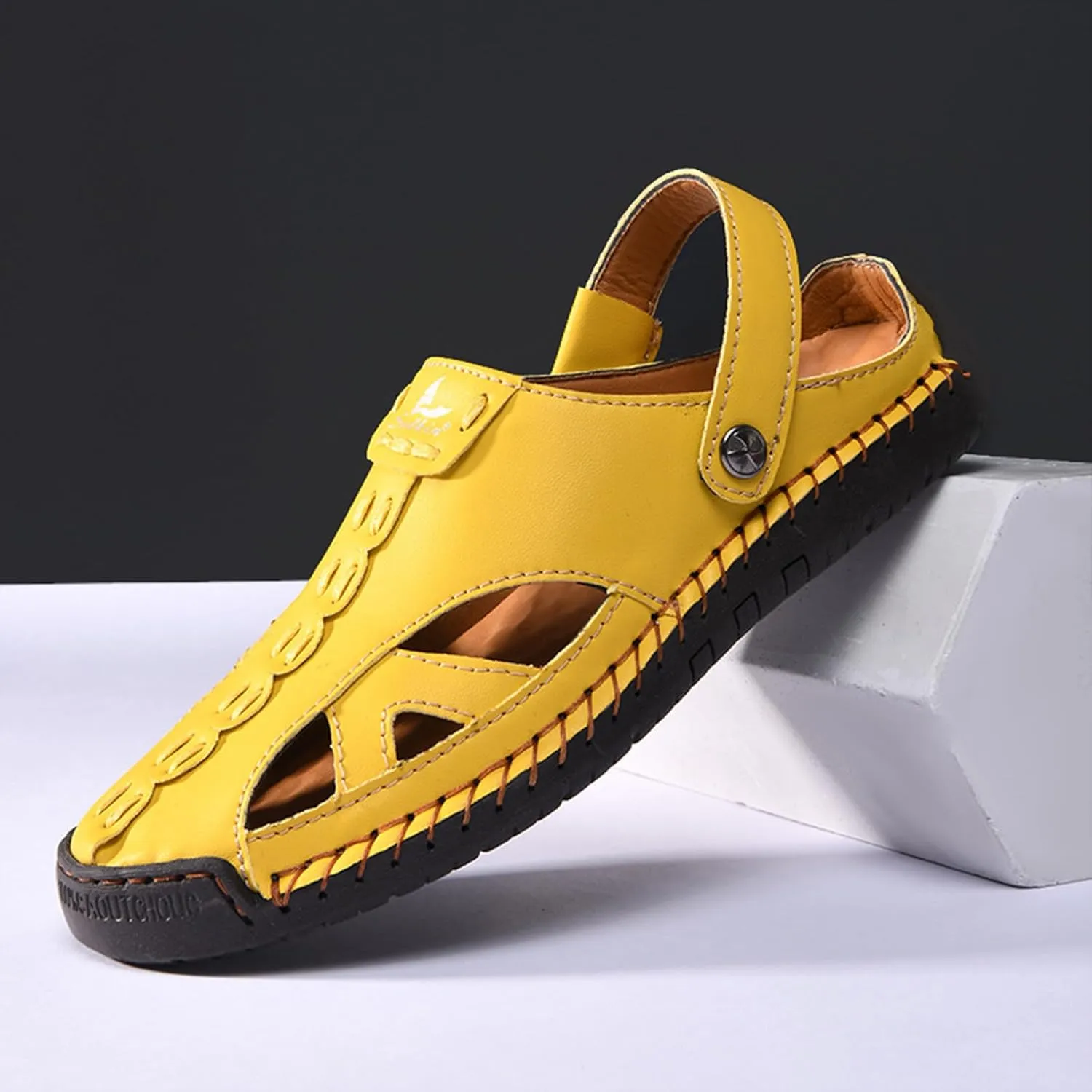 Women’s Handmade Leather Fisherman Sandals - Closed Toe Slip-On Breathable Design with Non-Slip Sole Stylish Summer Outdoor Beach Shoes for Hiking Casual Wear & Water Activities