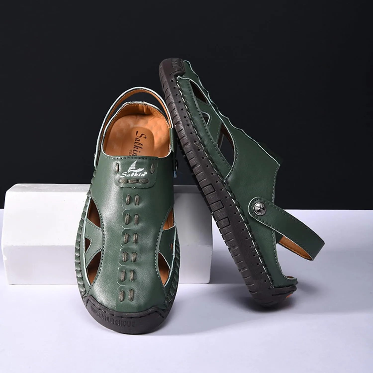 Women’s Handmade Leather Fisherman Sandals - Closed Toe Slip-On Breathable Design with Non-Slip Sole Stylish Summer Outdoor Beach Shoes for Hiking Casual Wear & Water Activities