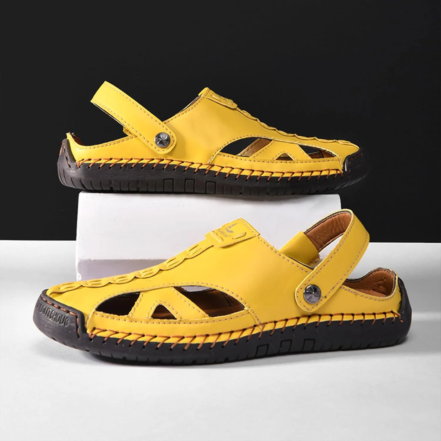 Women’s Handmade Leather Fisherman Sandals - Closed Toe Slip-On Breathable Design with Non-Slip Sole Stylish Summer Outdoor Beach Shoes for Hiking Casual Wear & Water Activities