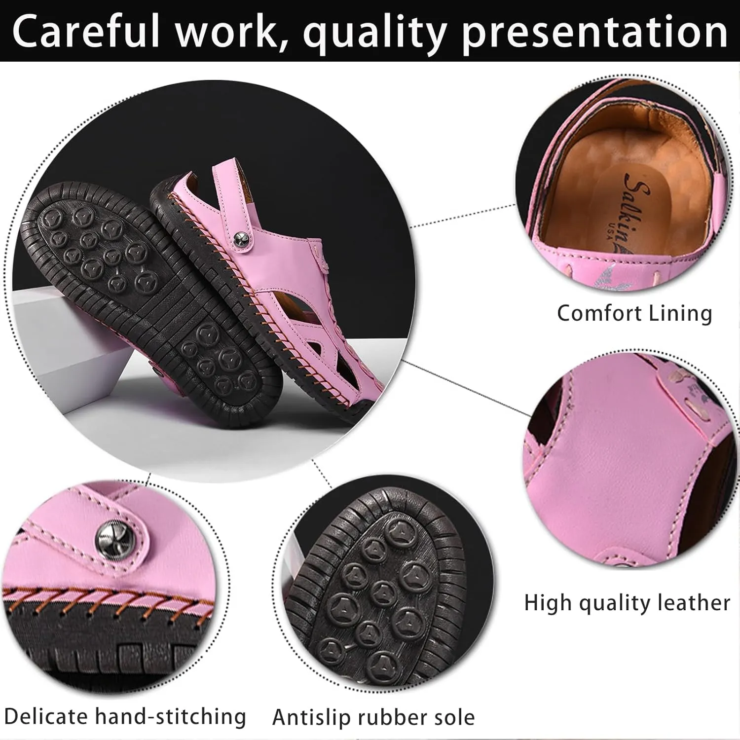 Women’s Handmade Leather Fisherman Sandals - Closed Toe Slip-On Breathable Design with Non-Slip Sole Stylish Summer Outdoor Beach Shoes for Hiking Casual Wear & Water Activities