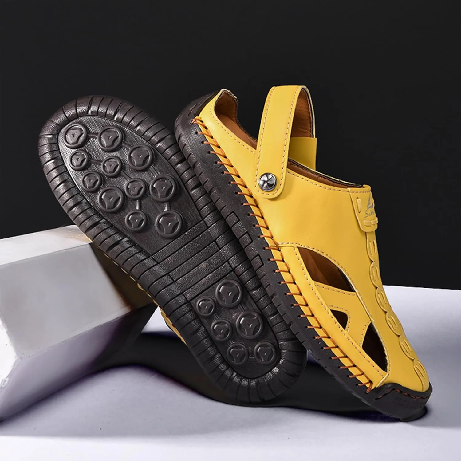 Women’s Handmade Leather Fisherman Sandals - Closed Toe Slip-On Breathable Design with Non-Slip Sole Stylish Summer Outdoor Beach Shoes for Hiking Casual Wear & Water Activities