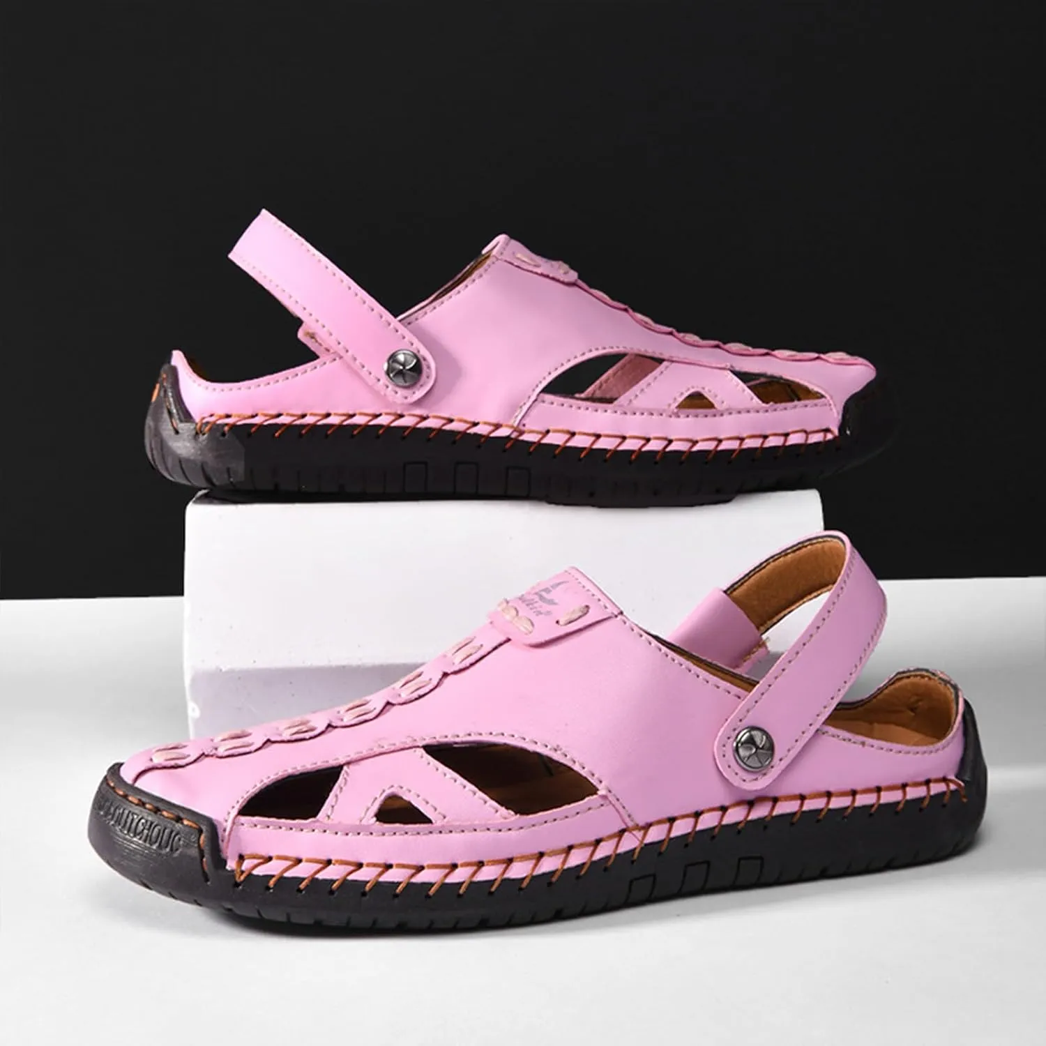 Women’s Handmade Leather Fisherman Sandals - Closed Toe Slip-On Breathable Design with Non-Slip Sole Stylish Summer Outdoor Beach Shoes for Hiking Casual Wear & Water Activities