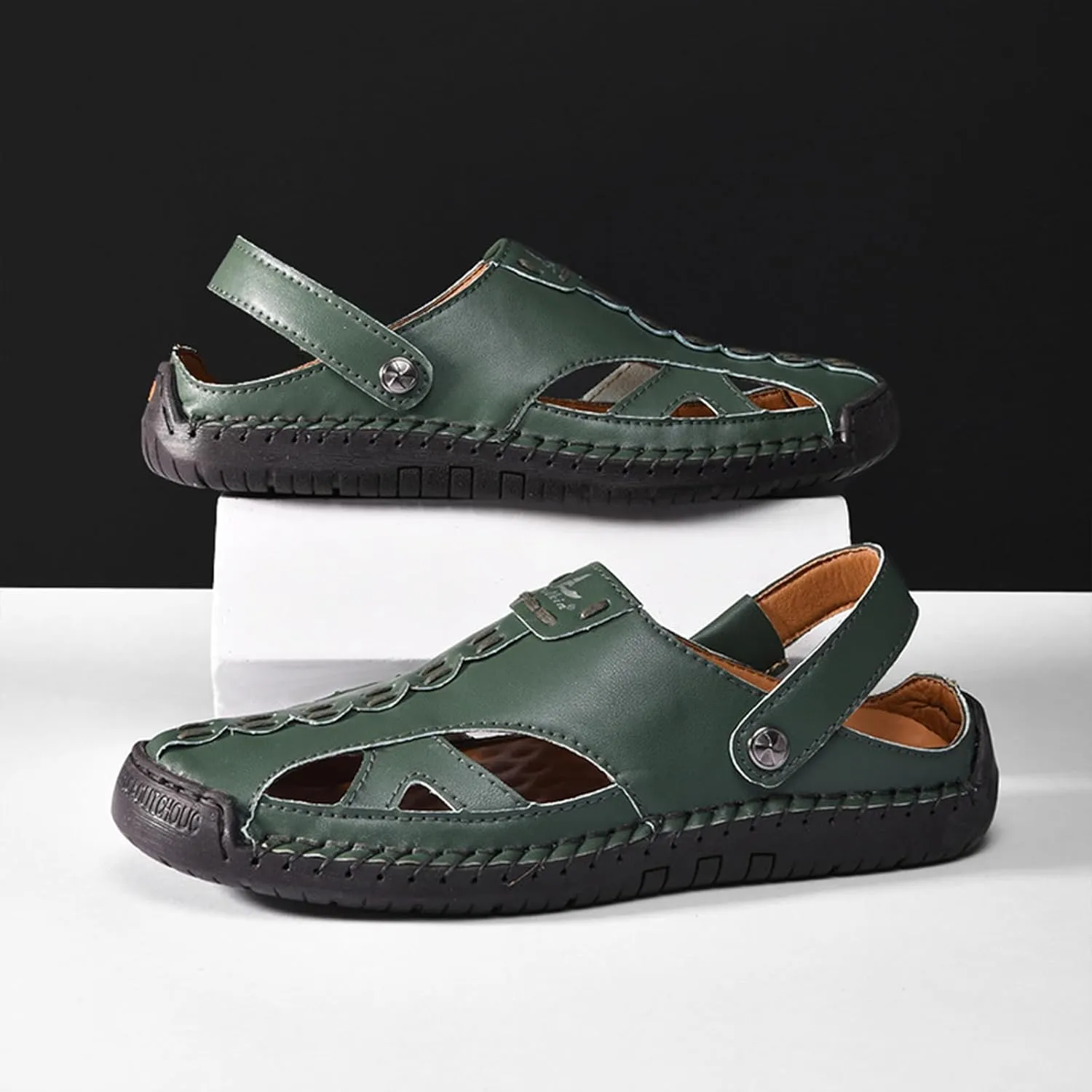 Women’s Handmade Leather Fisherman Sandals - Closed Toe Slip-On Breathable Design with Non-Slip Sole Stylish Summer Outdoor Beach Shoes for Hiking Casual Wear & Water Activities