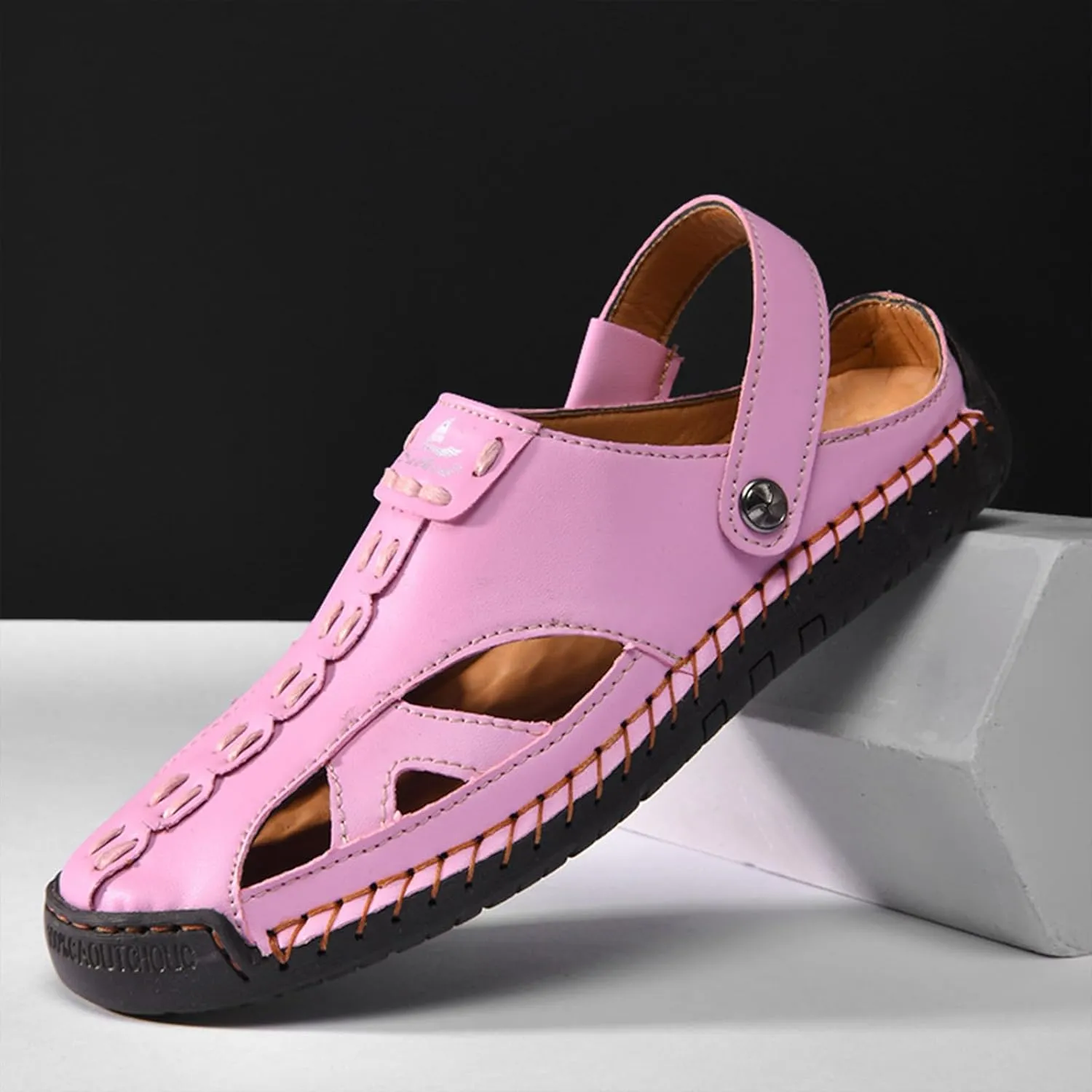 Women’s Handmade Leather Fisherman Sandals - Closed Toe Slip-On Breathable Design with Non-Slip Sole Stylish Summer Outdoor Beach Shoes for Hiking Casual Wear & Water Activities