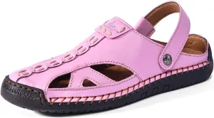 Women’s Handmade Leather Fisherman Sandals - Closed Toe Slip-On Breathable Design with Non-Slip Sole Stylish Summer Outdoor Beach Shoes for Hiking Casual Wear & Water Activities