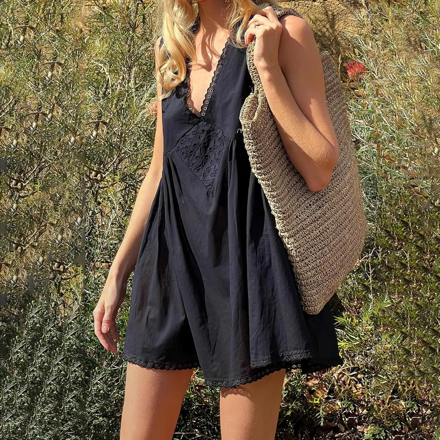 Womens Lace Mini Dress Y2k Aesthetic Summer Flowy Going Out Boho Ruffle Hem Floral Short Dress Beachwear
