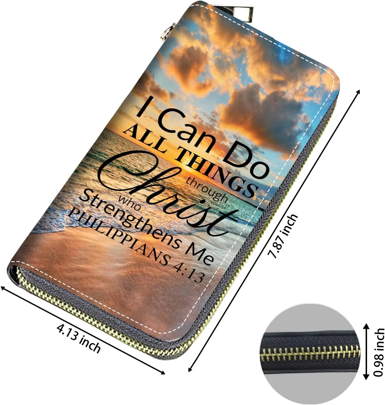 Women's Large Capacity Wallet, Portable PU Leather Zipper Wallet for Smart Phone/Card/Coin/Cash, Multifunctional Clutch Wallet with Removable Wristlet Strap, Bible Verse Philippians 4-13