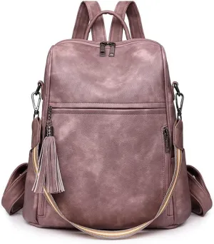 Women's Leather Backpack Purse with Tassel, Convertible Women Shoulder Bags, Fashion Handbags for Work Travel (Pink)