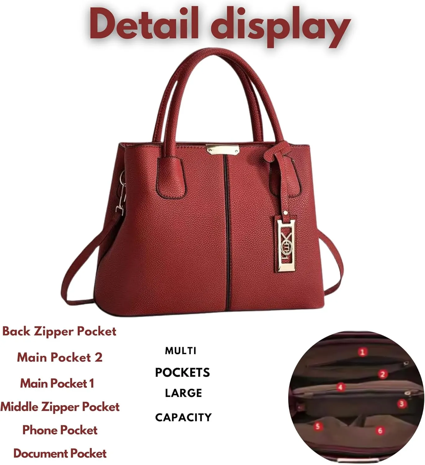 Women's PU Leather Handbag Stylish Tote Shoulder Bag with Crossbody Strap Elegant Spacious Purse for Work & Everyday Use