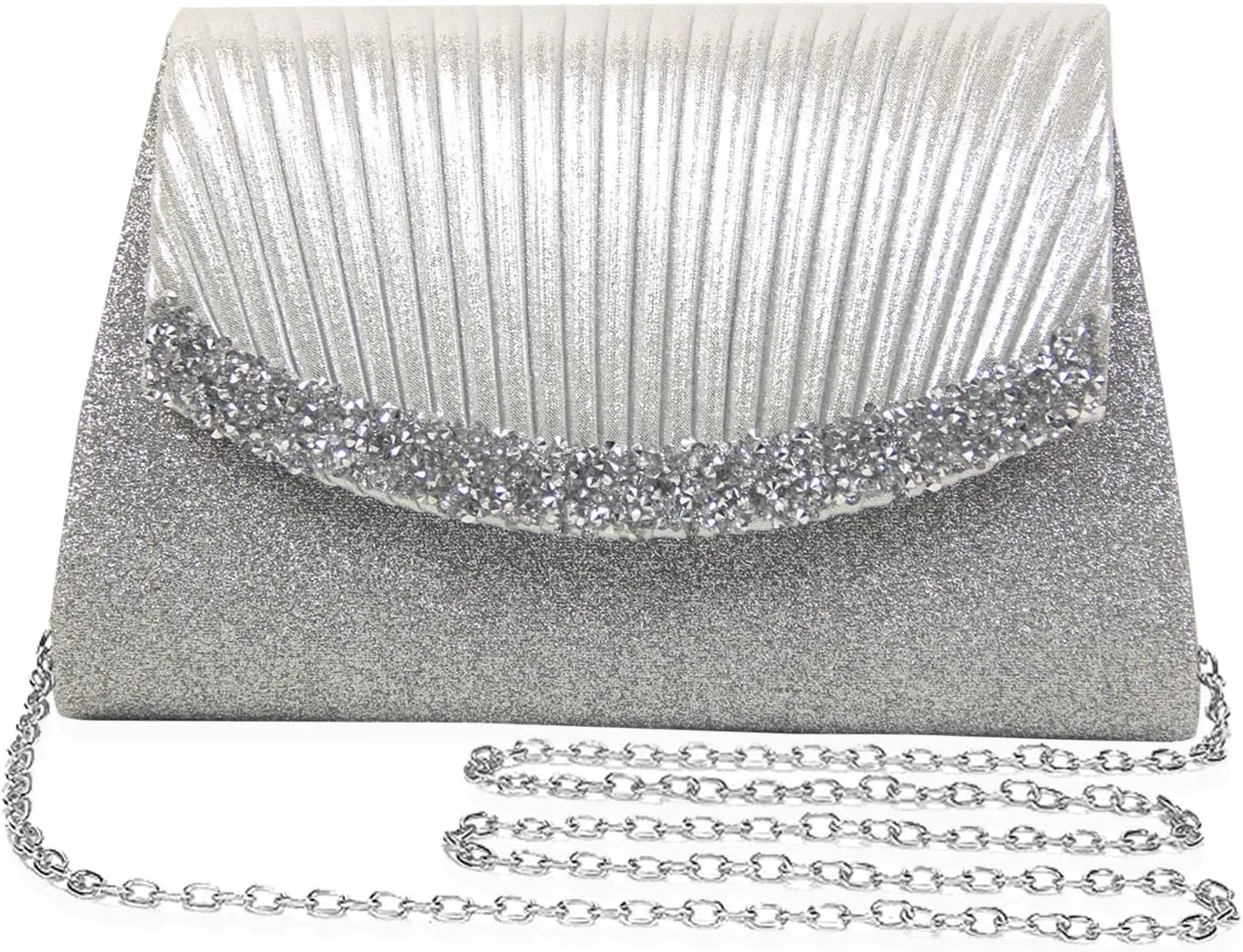 Women's rhinestone handbag, fashionable evening gown party shiny wallet, formal chain shoulder bag, suitable for women's wedding banquets, birthday parties, cocktail parties (silvery)