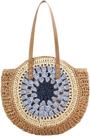 Women's Shoulder Bags With Floral Woven Handmade Lightweight Foldable for Beach Travel Spring Outfits