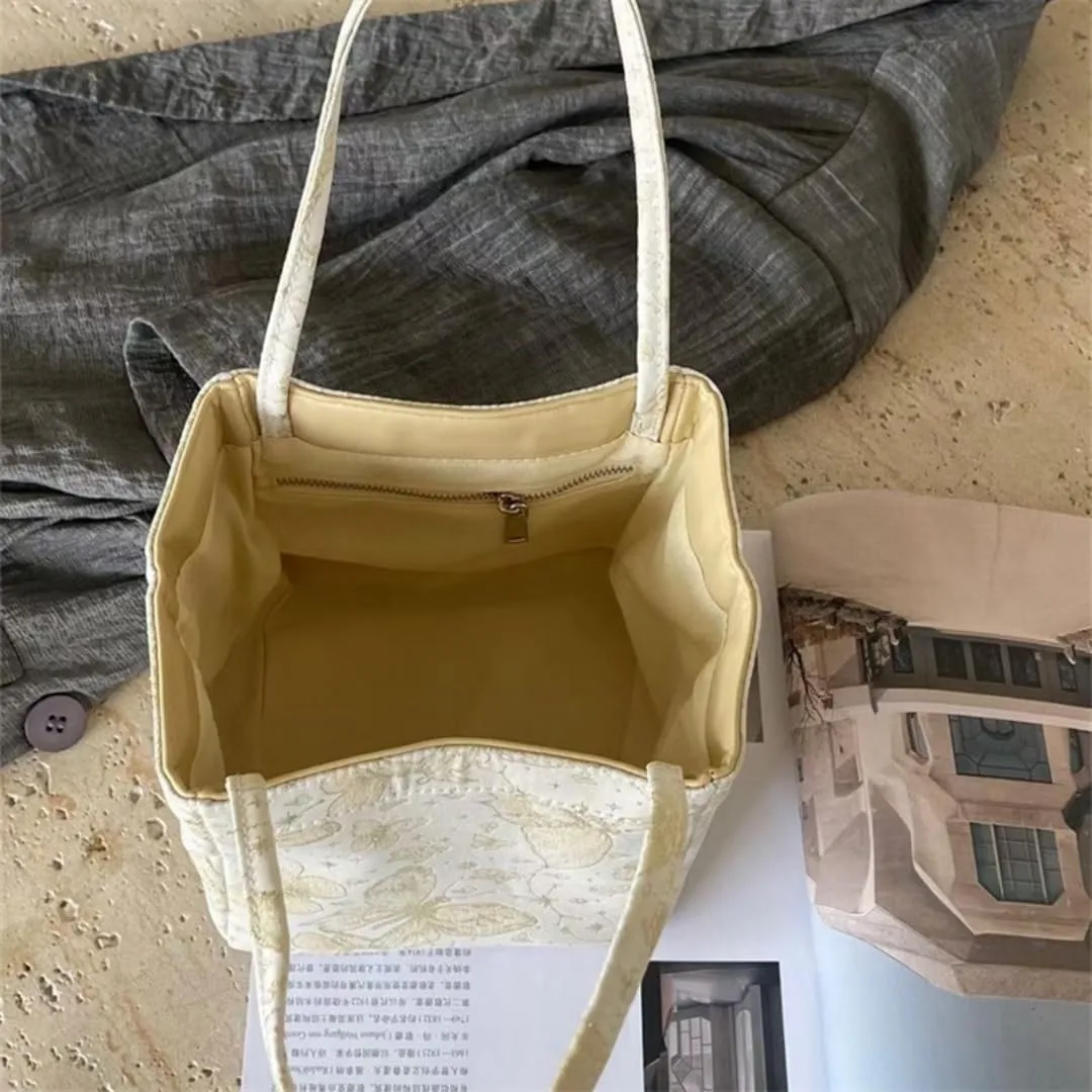 Womens Silk Soft Bucket Bag Neo Chinese Style Handbag Crossbody Satchel Lady Daily Small Shoulder Bag