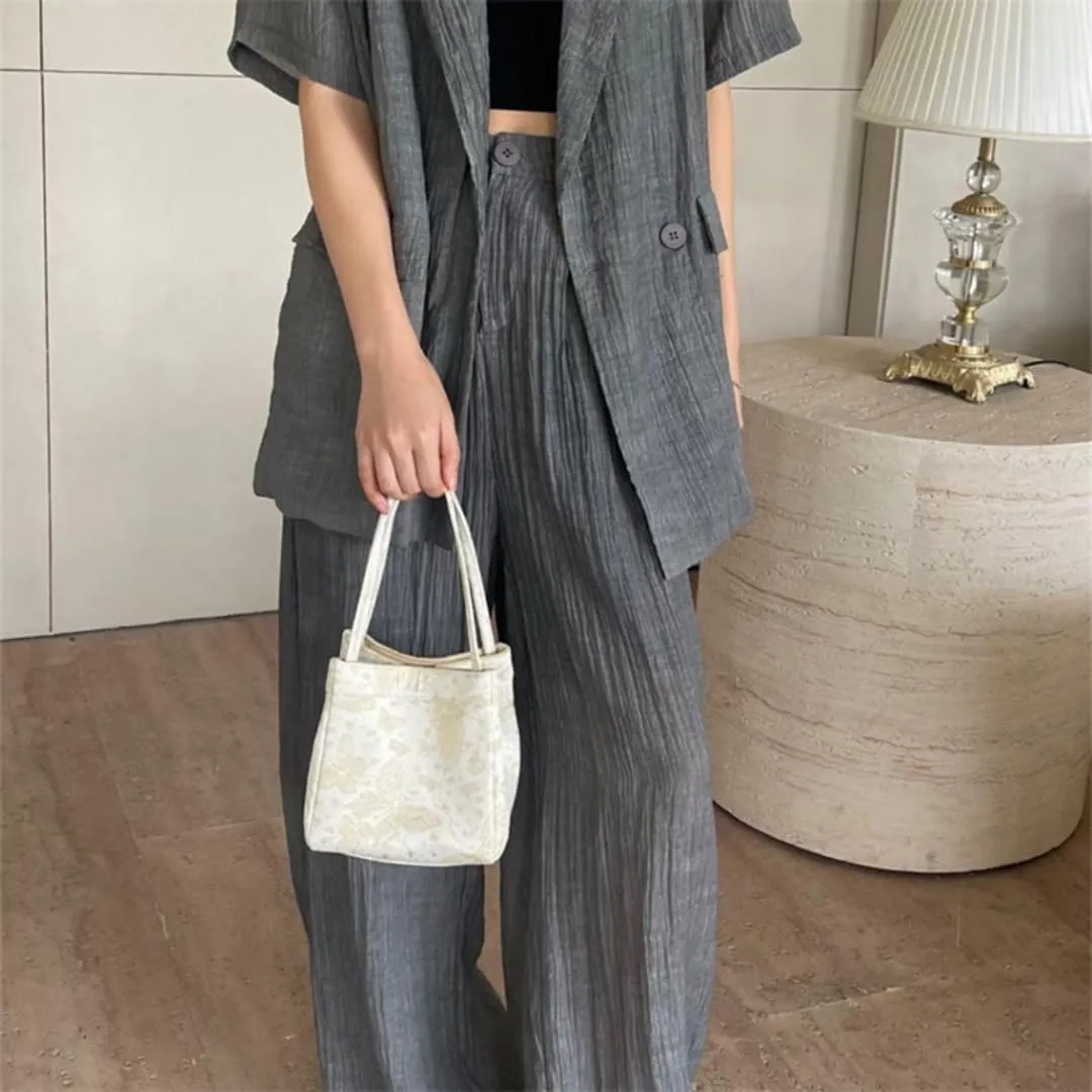Womens Silk Soft Bucket Bag Neo Chinese Style Handbag Crossbody Satchel Lady Daily Small Shoulder Bag