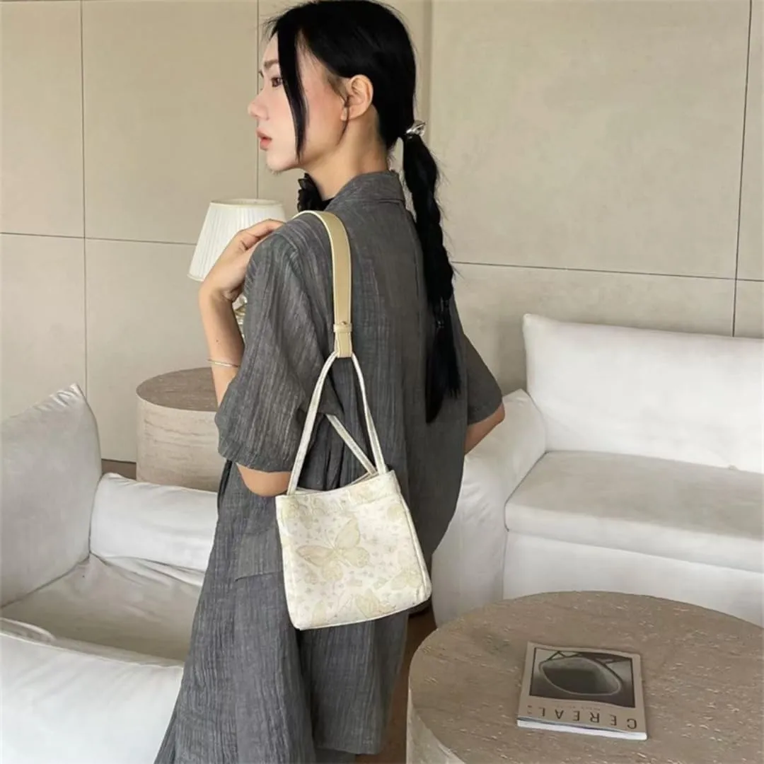 Womens Silk Soft Bucket Bag Neo Chinese Style Handbag Crossbody Satchel Lady Daily Small Shoulder Bag