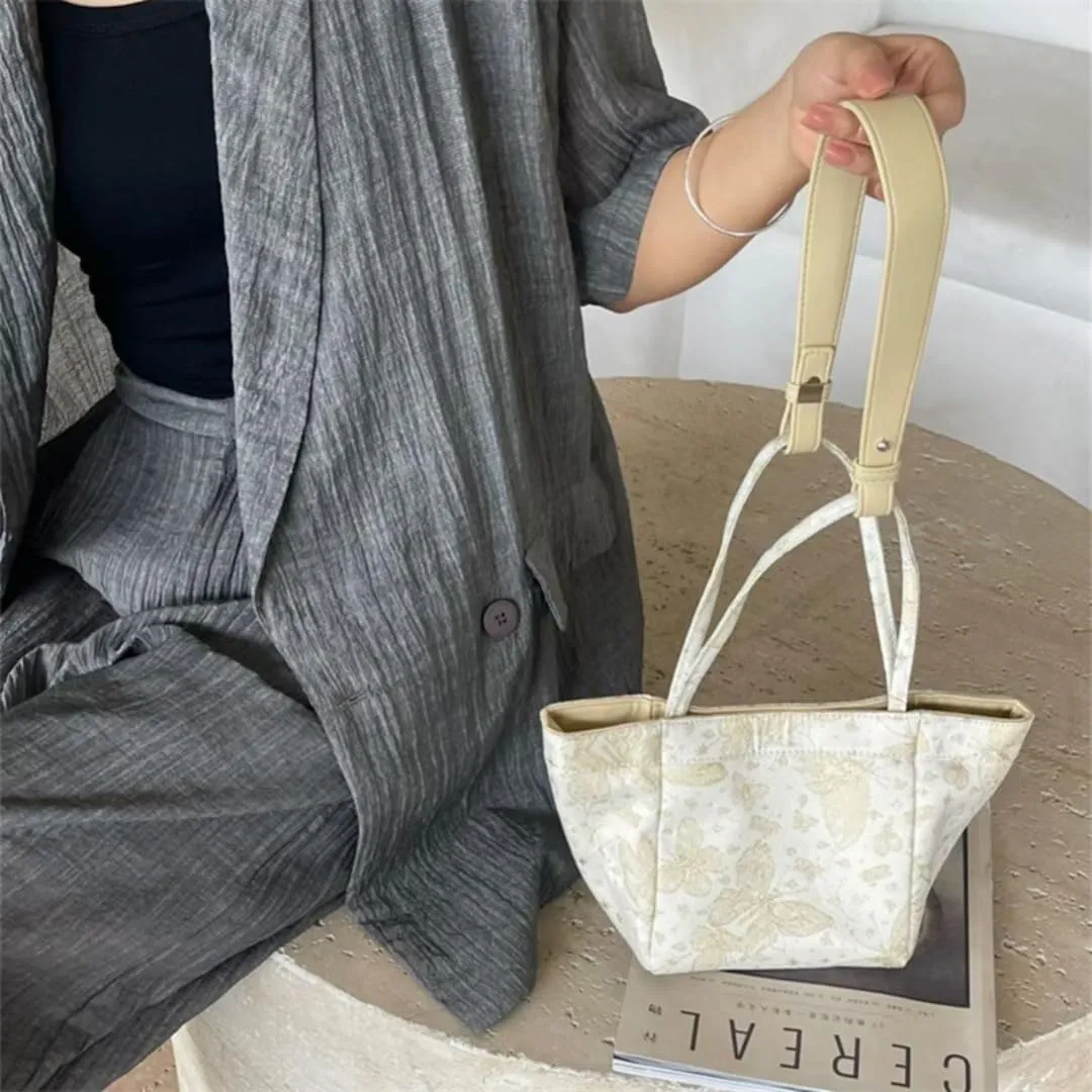 Womens Silk Soft Bucket Bag Neo Chinese Style Handbag Crossbody Satchel Lady Daily Small Shoulder Bag