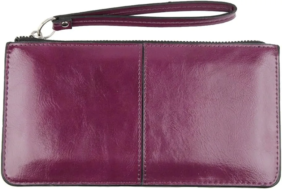 Women's Solid Color PU Leather Wristlet Clutches Purse Wallet Credit ID Cards Holder