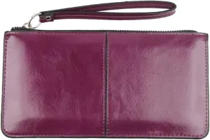 Women's Solid Color PU Leather Wristlet Clutches Purse Wallet Credit ID Cards Holder